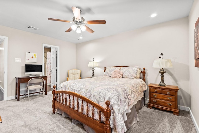 1321 S Montgomery St, Sherman, TX 75090 - bedroom featuring carpet floors, baseboards, recessed lighting, and a ceiling fan