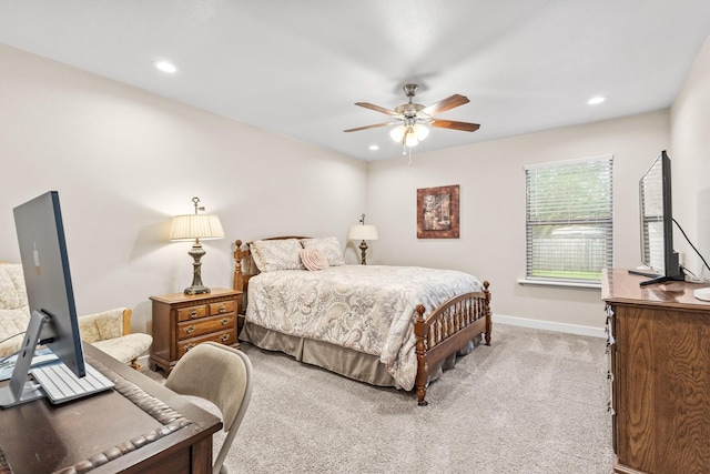1321 S Montgomery St, Sherman, TX 75090 - bedroom with light colored carpet, recessed lighting, baseboards, and ceiling fan