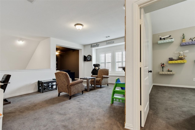 813 Pier St, Little Elm, TX 76227 - living area with carpet and ceiling fan