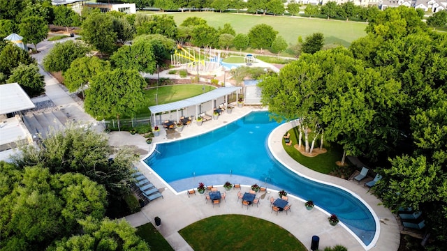 813 Pier St, Little Elm, TX 76227 - aerial view of a pool area and a tree filled landscape