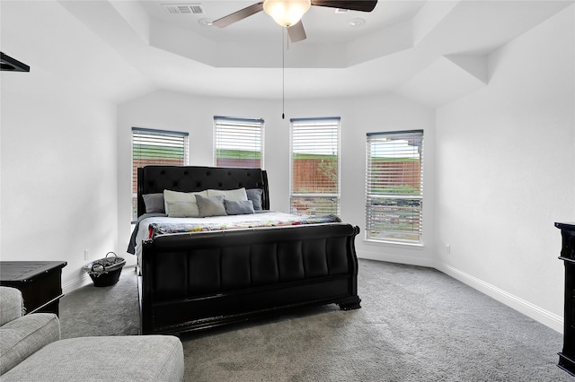 14649 Martin Creek Cv, Fort Worth, TX 76262 - carpeted bedroom with a raised ceiling, baseboards, and a ceiling fan
