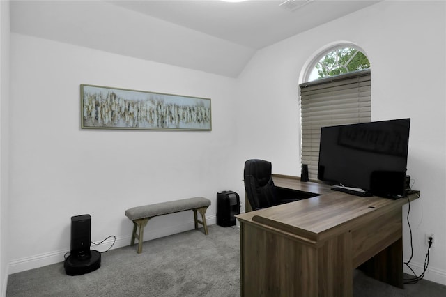 14649 Martin Creek Cv, Fort Worth, TX 76262 - office space with baseboards, vaulted ceiling, and carpet floors