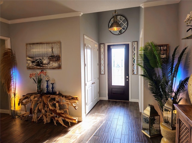 4805 Saddleback Ln, Wichita Falls, TX 73608 - entryway with ornamental molding, wood finished floors, and baseboards