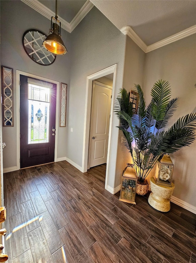 4805 Saddleback Ln, Wichita Falls, TX 73608 - entryway featuring dark wood-type flooring, crown molding, and baseboards