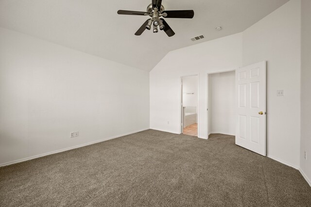 8329 Rolling Rock Dr, Fort Worth, TX 76123 - unfurnished bedroom with connected bathroom, carpet, baseboards, vaulted ceiling, and visible vents