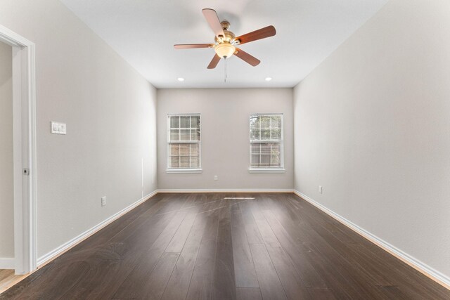 3504 Keyridge Dr, Dallas, TX 75241 - unfurnished room featuring a ceiling fan, baseboards, and dark wood finished floors