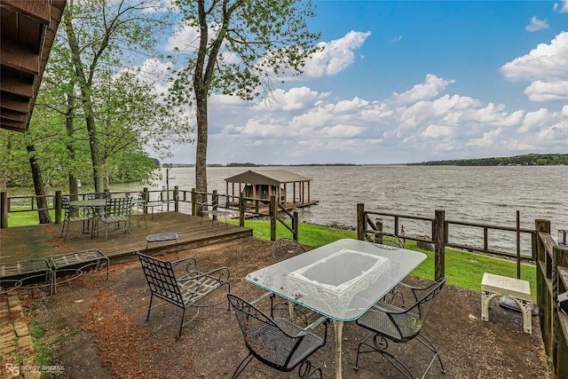 view of patio / terrace with a water view