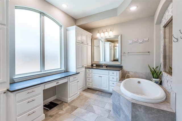 2813 Maverick Way, Celina, TX 75009 - bathroom with a bath, vanity, recessed lighting, and tile patterned flooring