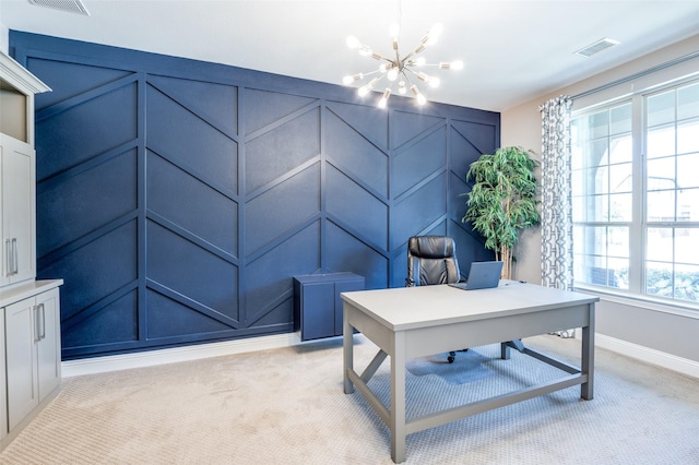 2813 Maverick Way, Celina, TX 75009 - office space with a decorative wall, light carpet, a chandelier, and baseboards