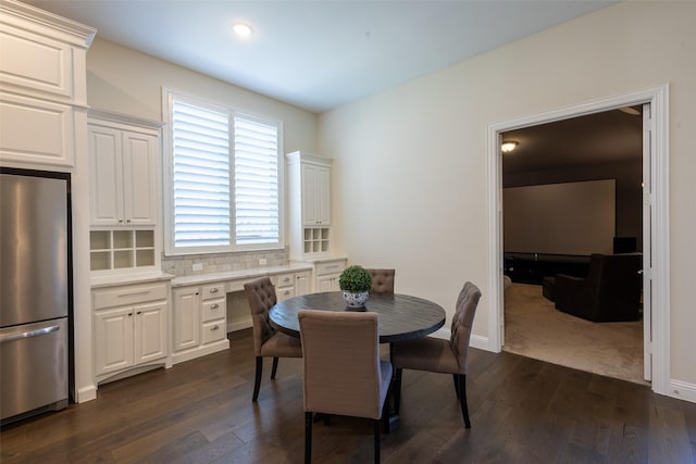 2813 Maverick Way, Celina, TX 75009 - dining space featuring dark wood-style floors, baseboards, and recessed lighting