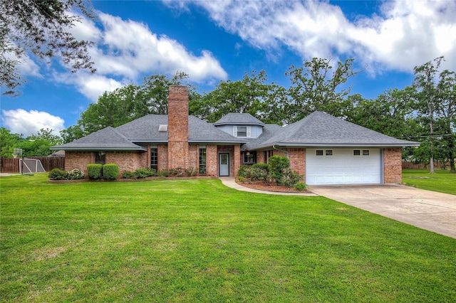107 Briarwood St, Sulphur Springs, TX 75482 - view of front of house with concrete driveway, brick siding, fence, and a chimney