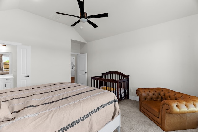 3432 Loftwood Ln, Anna, TX 75409 - bedroom with light colored carpet, baseboards, ceiling fan, and high vaulted ceiling