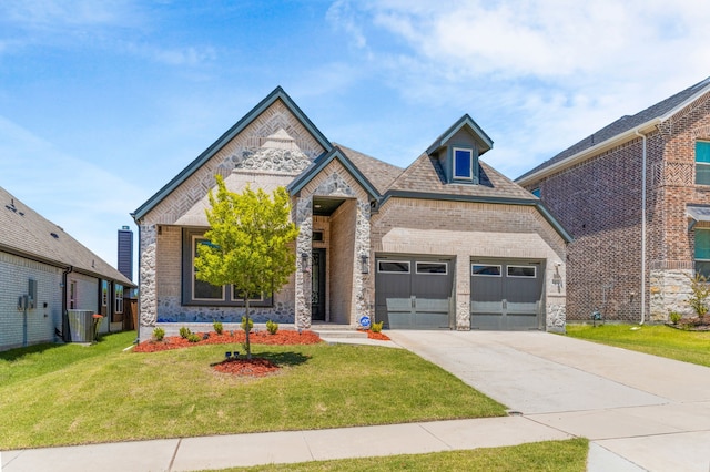 3432 Loftwood Ln, Anna, TX 75409 - french country home featuring brick siding, driveway, a front yard, and central AC unit