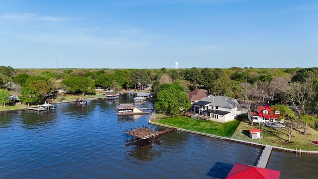 view of water feature with a dock