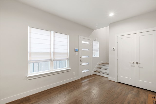 4914 Live Oak St Unit 7, Dallas, TX 75206 - entryway featuring wood finished floors, stairs, baseboards, and recessed lighting