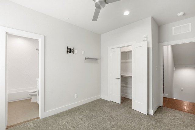 4914 Live Oak St Unit 7, Dallas, TX 75206 - unfurnished bedroom with carpet floors, a closet, connected bathroom, baseboards, and recessed lighting