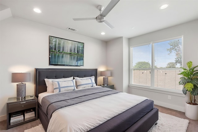 4914 Live Oak St Unit 7, Dallas, TX 75206 - bedroom with carpet flooring, baseboards, recessed lighting, and a ceiling fan
