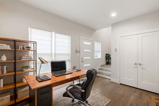 4914 Live Oak St Unit 7, Dallas, TX 75206 - office with dark wood-type flooring and recessed lighting