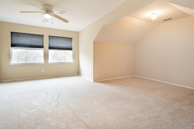 2515 Cambridge Dr, Heath, TX 75032 - bonus room featuring light colored carpet, a ceiling fan, lofted ceiling, and baseboards