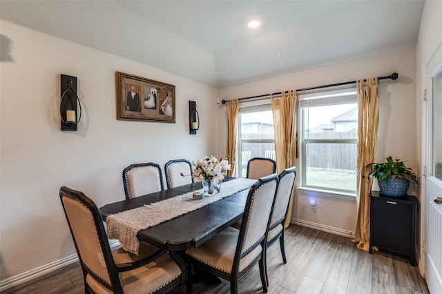 799 Bayberry Ln, Princeton, TX 75407 - dining room featuring recessed lighting, baseboards, light wood-type flooring, and lofted ceiling