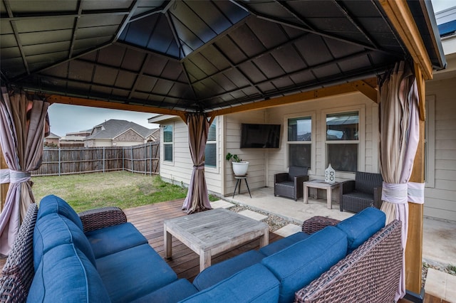799 Bayberry Ln, Princeton, TX 75407 - view of patio / terrace featuring a gazebo, a fenced backyard, a wooden deck, and an outdoor hangout area