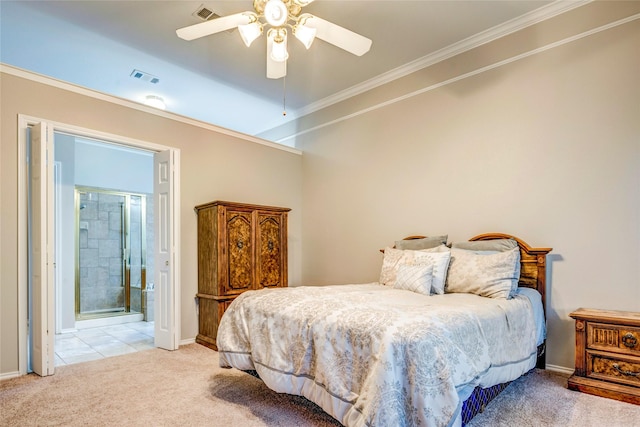 775 Marble Canyon Cir, Irving, TX 75063 - bedroom featuring baseboards, light carpet, crown molding, and visible vents