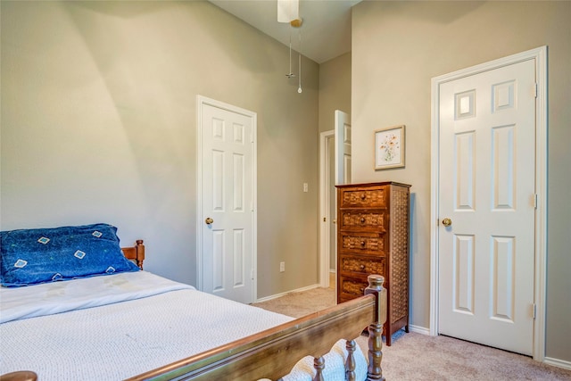 775 Marble Canyon Cir, Irving, TX 75063 - bedroom featuring baseboards, high vaulted ceiling, and light colored carpet