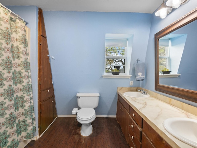 full bathroom featuring plenty of natural light, wood finished floors, and a sink
