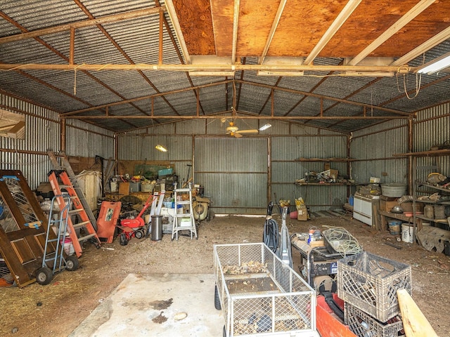 garage with metal wall