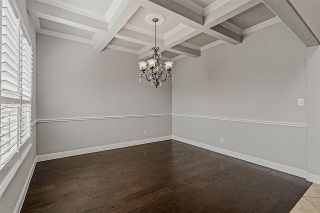 1596 Mannheim Dr, Rockwall, TX 75032 - spare room with a healthy amount of sunlight, coffered ceiling, beam ceiling, and wood finished floors