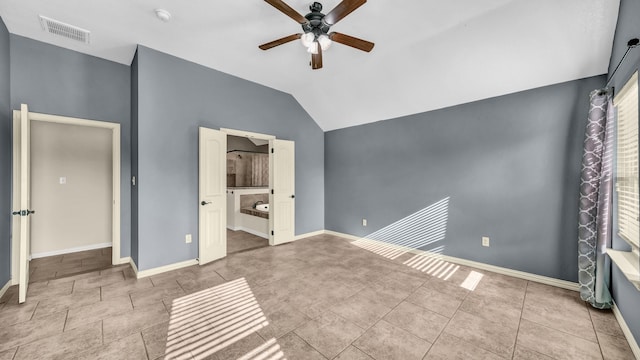 4315 Logan Cir, Granbury, TX 76049 - unfurnished bedroom with lofted ceiling, baseboards, a ceiling fan, and ensuite bath