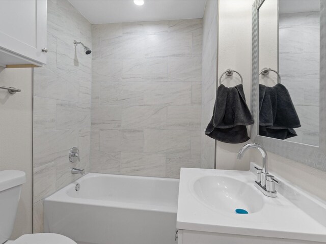 5134 Anderson Cir, Garland, TX 75043 - full bathroom featuring toilet, shower / tub combination, vanity, and recessed lighting