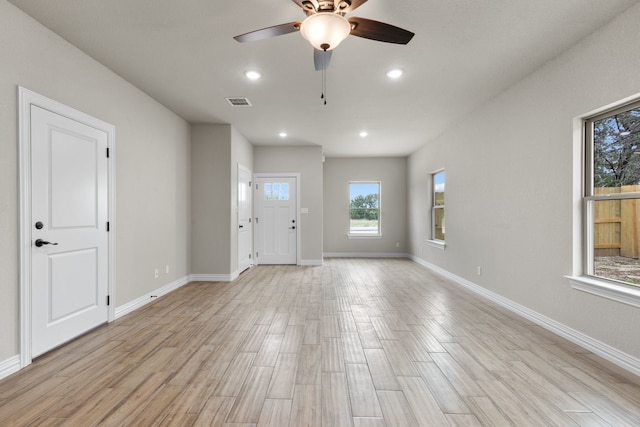 2685 Thompson Rd, Weatherford, TX 76087 - foyer with ceiling fan, baseboards, light wood-style flooring, and recessed lighting