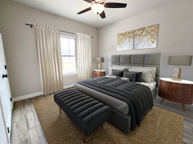 2685 Thompson Rd, Weatherford, TX 76087 - bedroom with baseboards, wood finished floors, and ceiling fan