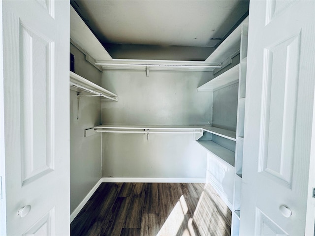 walk in closet with wood finished floors