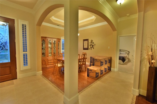 13111 Saint Orlin Way, Talty, TX 75126 - tiled foyer with arched walkways, ornamental molding, and baseboards
