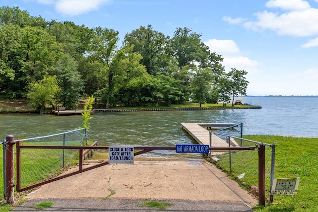 dock area with a water view