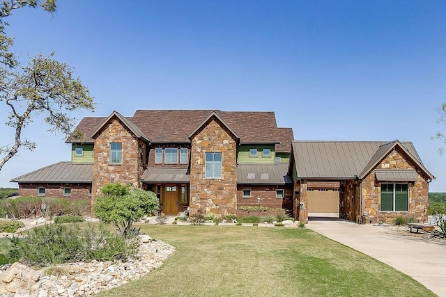 8225 Scotscraig Ct, Cleburne, TX 76033 - craftsman-style home with stone siding, a standing seam roof, and driveway