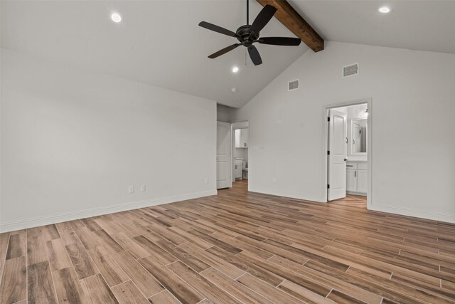 2017 Antler Loop, Poolville, TX 76487 - unfurnished bedroom featuring visible vents, light wood finished floors, and beamed ceiling