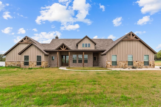 2017 Antler Loop, Poolville, TX 76487 - craftsman inspired home featuring french doors, board and batten siding, a front lawn, and stone siding
