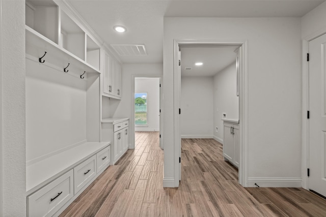 2017 Antler Loop, Poolville, TX 76487 - mudroom with visible vents, recessed lighting, light wood-style flooring, and baseboards