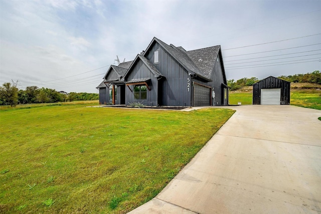 521 Echo Glade Ct, Azle, TX 76020 - modern farmhouse style home featuring board and batten siding, a front lawn, driveway, and an attached garage