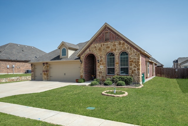 3724 Ranchers Rdg, Krum, TX 76249 - view of front of property featuring stone siding, a garage, driveway, and roof with shingles