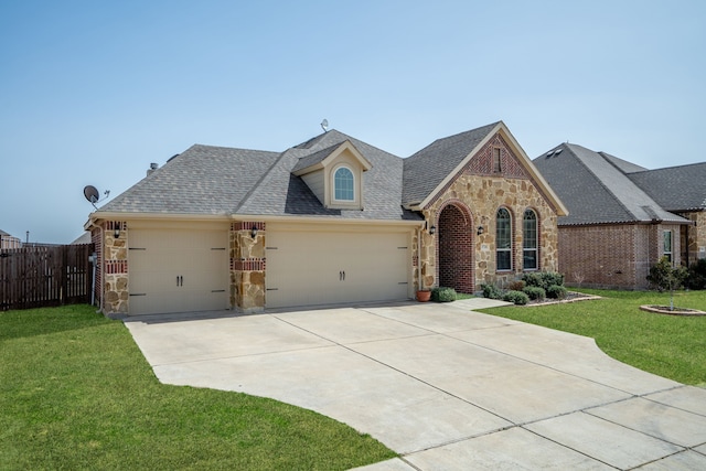 3724 Ranchers Rdg, Krum, TX 76249 - view of front of home with stone siding, a garage, driveway, and roof with shingles
