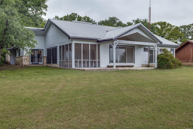 7219 Hickey Rd, Azle, TX 76020 - back of house with a lawn, a sunroom, and metal roof