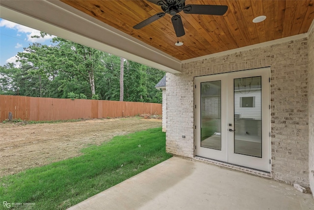 386 Newburn Ln, Shreveport, LA 71106 - view of patio / terrace with fence, french doors, and ceiling fan