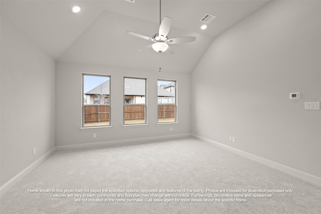 2613 Lee St, Burleson, TX 76028 - empty room featuring lofted ceiling, ceiling fan, carpet floors, and recessed lighting
