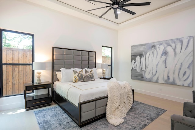 4218 Bonham St, Dallas, TX 75229 - bedroom with wood finished floors, baseboards, recessed lighting, and a ceiling fan