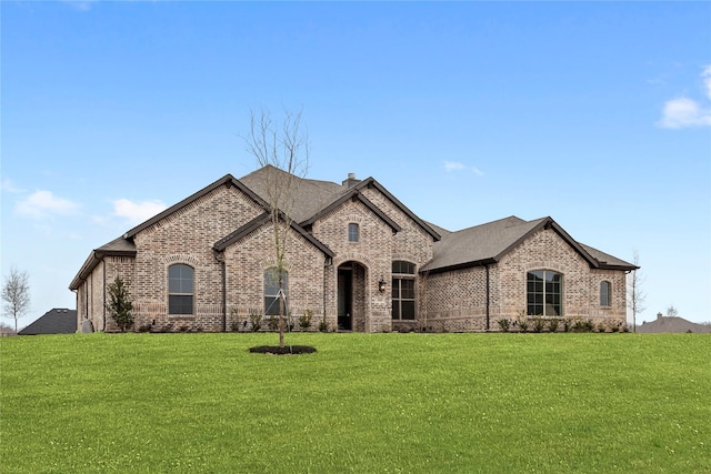 160 Waterview Dr, Gunter, TX 75058 - french provincial home featuring brick siding, a front lawn, and a chimney