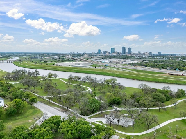 drone / aerial view with a water view and a city view